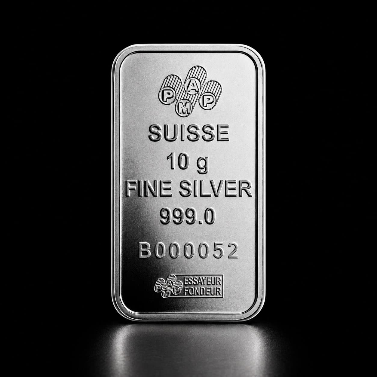 Silver bar, 10 g, 999 fine